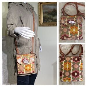 Fossil Key Per Floral Coated Canvas & Leather Cross Body Bag